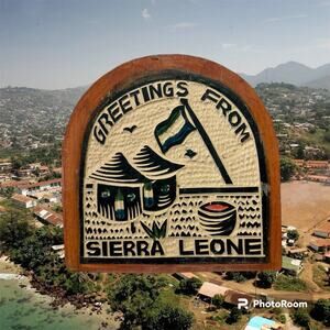 VTG Wood Carved Greetings From Sierra Leone Africa Souvenir Wall Hanging Decor